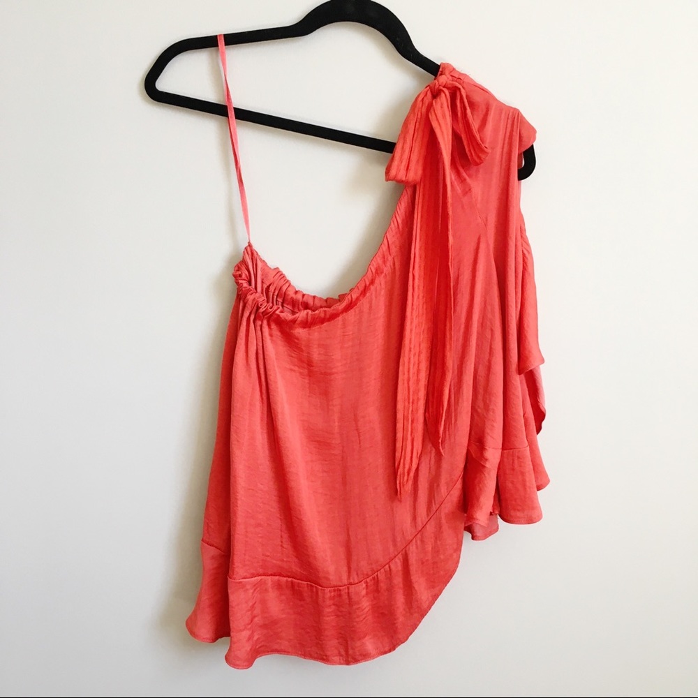 Free People orange one shoulder ruffle blouse top - Picture 1 of 7